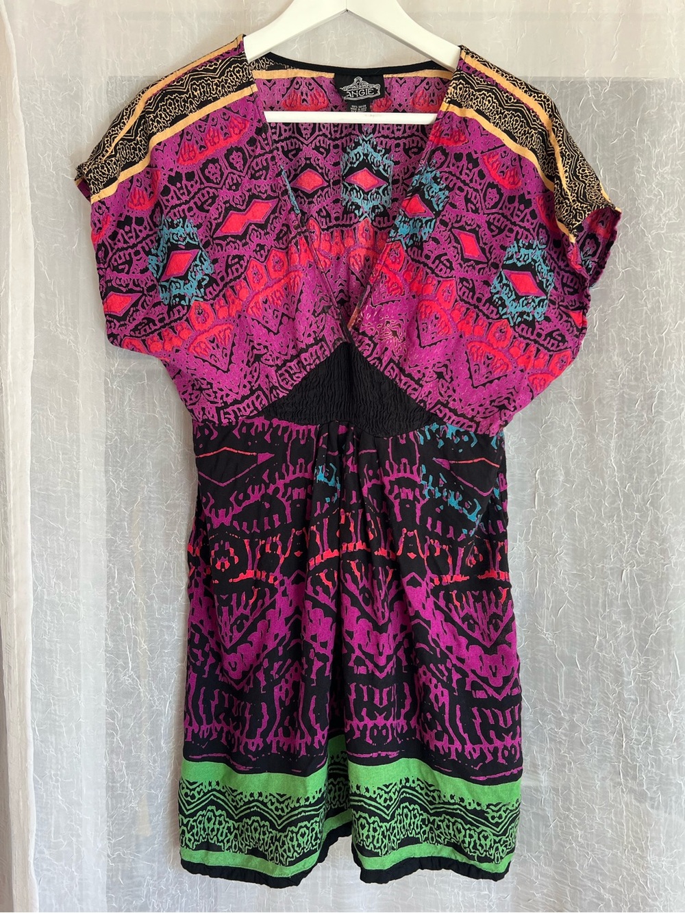 💘Angie Rayon Boho Multicolor Patterned V-Neck Mini Dress